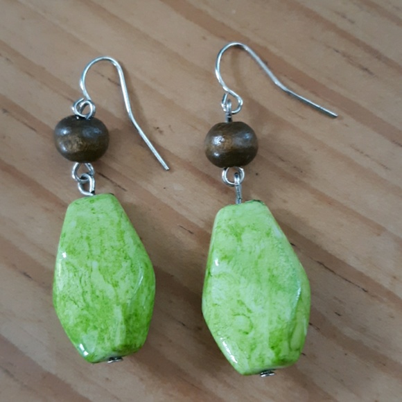 Lime Green Bead Earrings - Picture 2 of 5